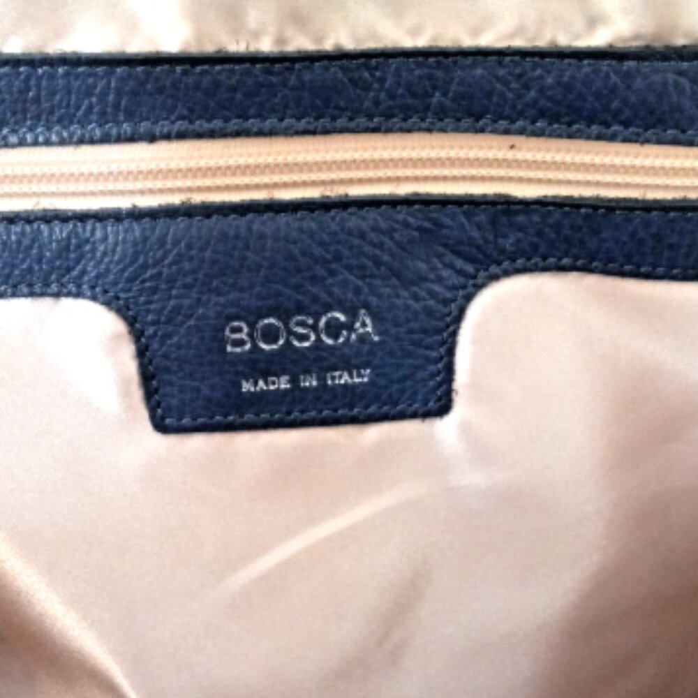 Bosca Blue Pebbled Leather Weekender Travel Tote Made in Italy Large Bag - Picture 4 of 14